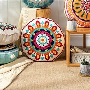 MANDALA Colorful Embroidered Round Pillow home decor BOHEMIAN PILLOW DECOR